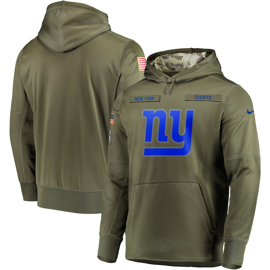 Men New York Giants Nike Olive Salute To Service KO Performance Hoodie Green